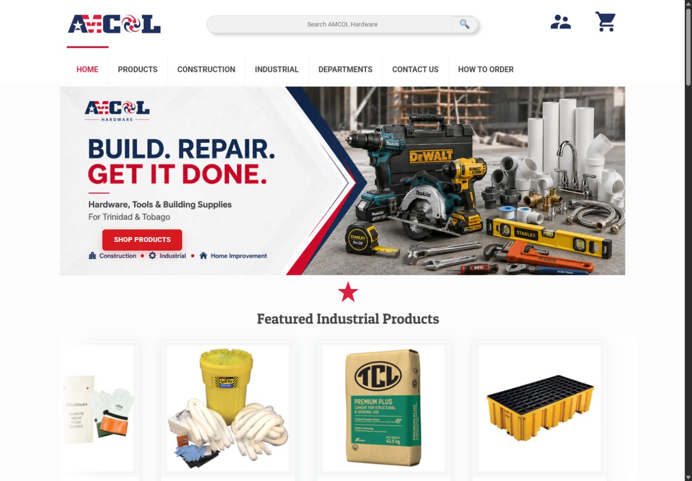 Screenshot of the AMCOL Hardware homepage
